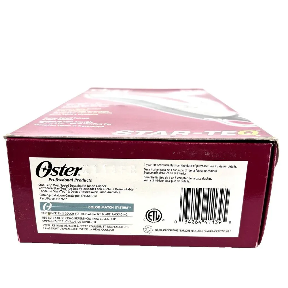 Oster Professional Star-Teq Detachable Blade Clipper DUAL Speed #76066-010 NIB